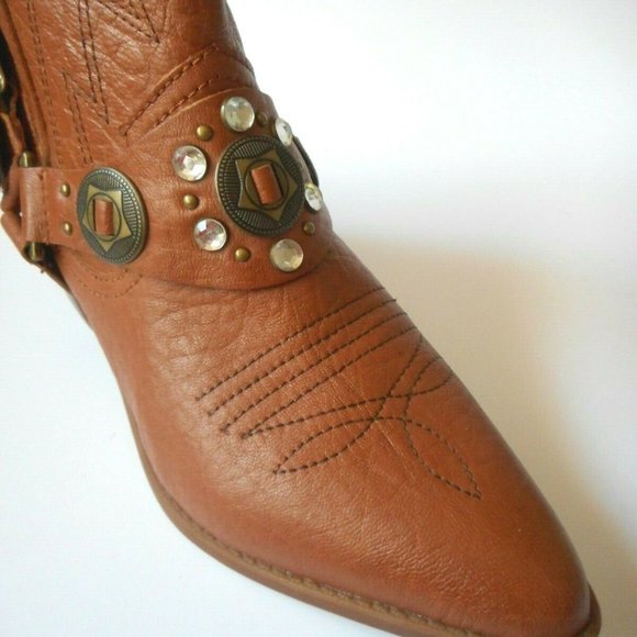 New CARLOS By CARLOS SANTANA Leather Western Ankle Boots - Picture 2 of 4
